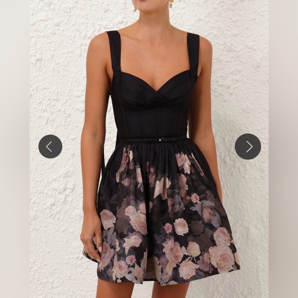 Zimmermann Black Floral Sweetheart Neckline Midi Dress